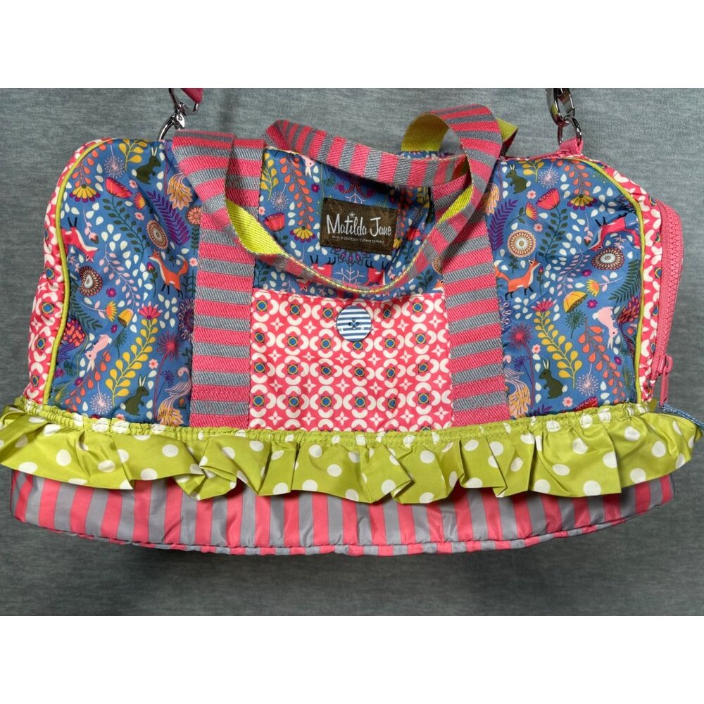 Matilda Jane Multicolor Floral Striped Ruffle Tote - Pink, Blue, Green